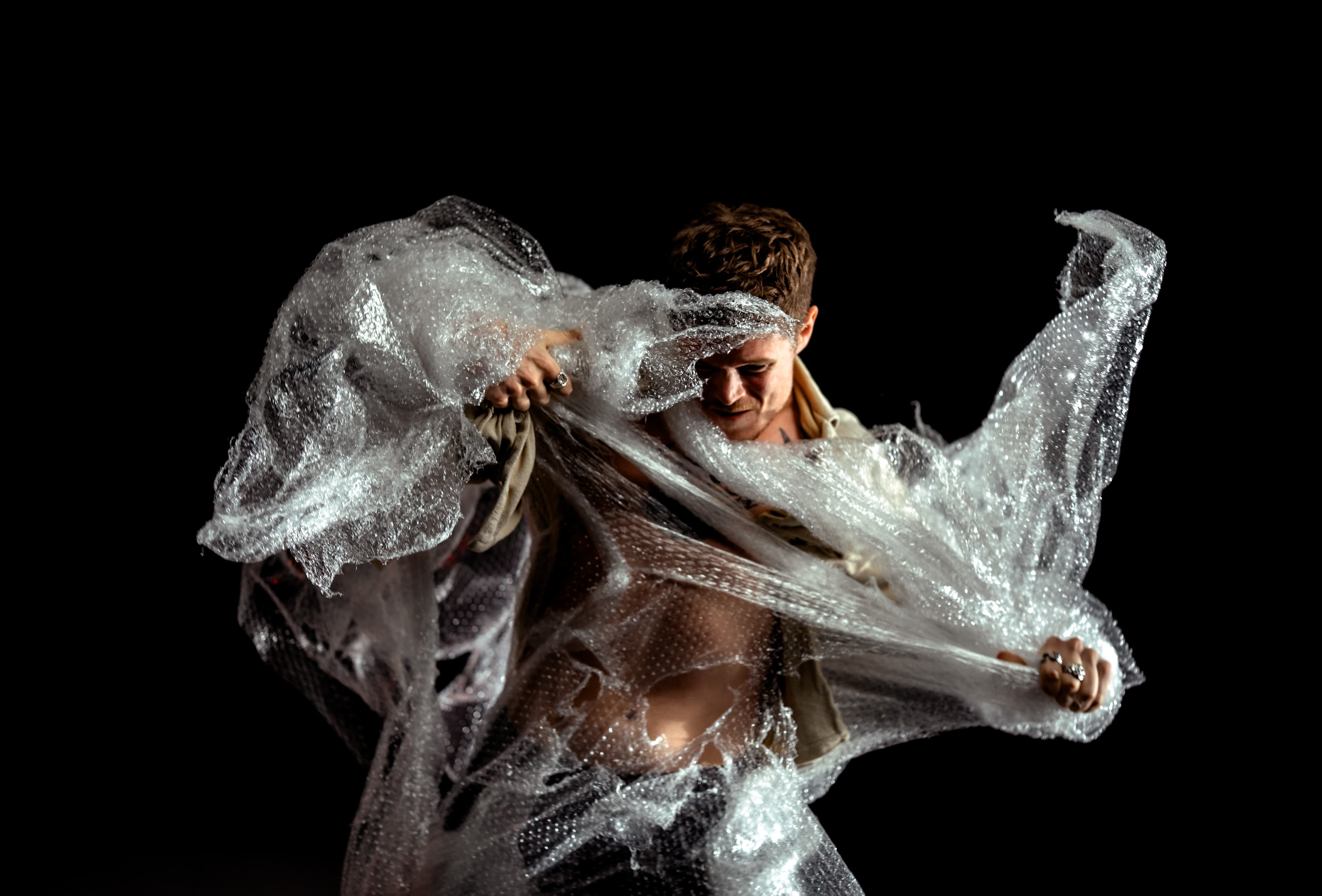 Man wrapper in bubble wrap